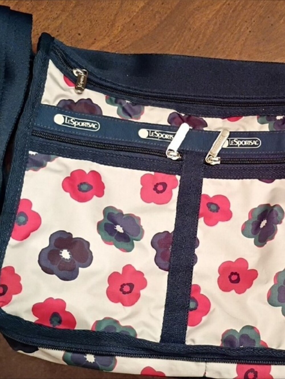 Lesportsac Navy Trim Floral Crossbody with Pink and Purple Flowers - Picture 2 of 6